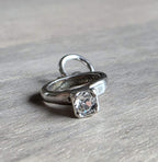Sterling Silver Fake Diamond Solitaire Ring, Engagement Jewelry, 925 Silver, Add to Charm Bracelet or Necklace Chain