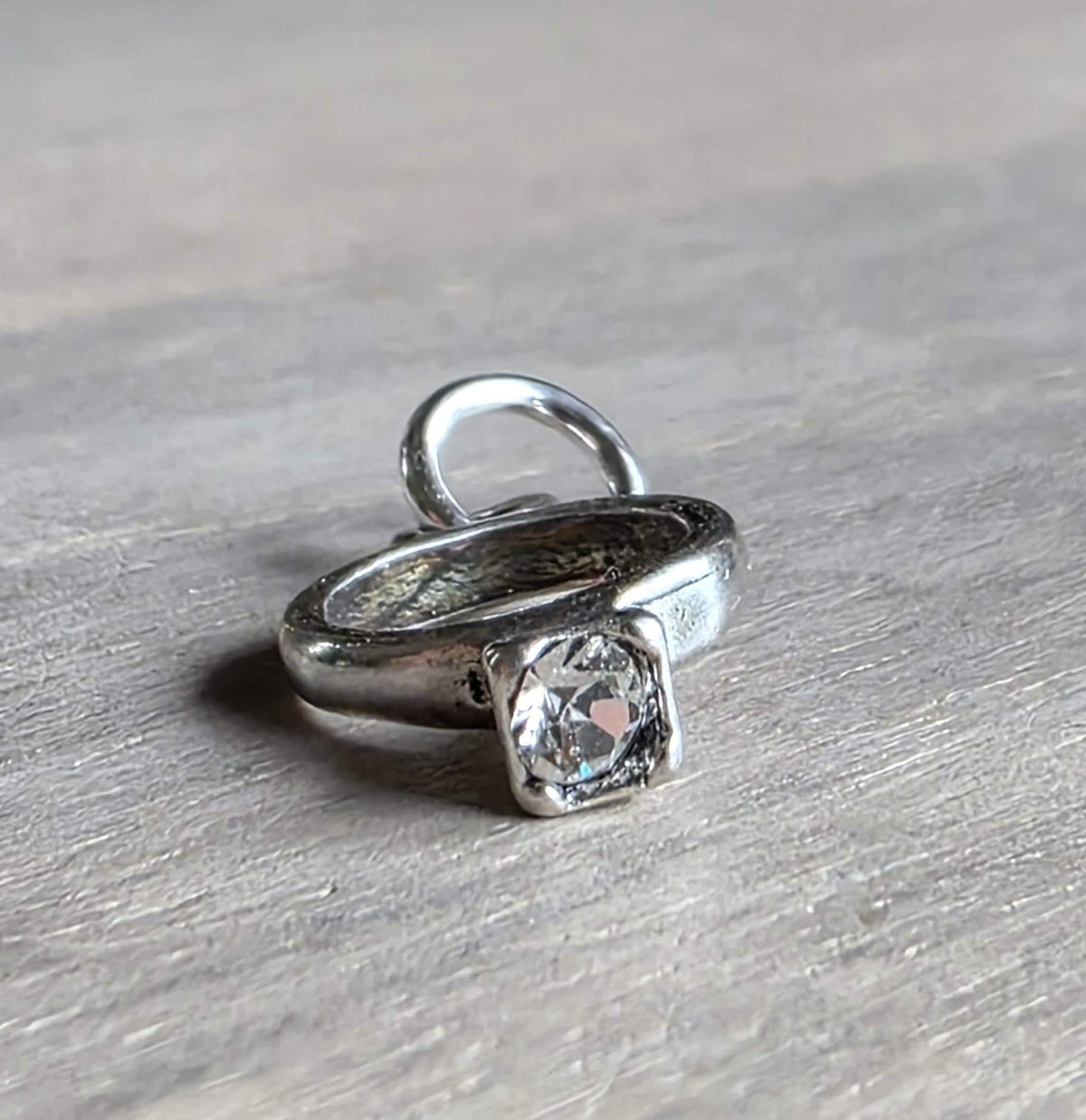 Sterling Silver Fake Diamond Solitaire Ring, Engagement Jewelry, 925 Silver, Add to Charm Bracelet or Necklace Chain