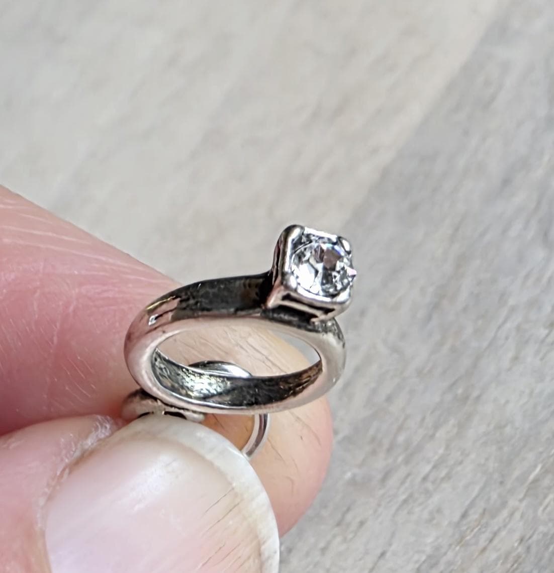Sterling Silver Fake Diamond Solitaire Ring, Engagement Jewelry, 925 Silver, Add to Charm Bracelet or Necklace Chain