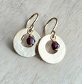Hammered Gold Earrings Handmade with Genuine Garnet Beads, 14K Gold Filled Ear Wires Made in USA Gift Boxed E. Ria Designs