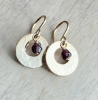 Hammered Gold Earrings Handmade with Genuine Garnet Beads, 14K Gold Filled Ear Wires Made in USA Gift Boxed E. Ria Designs
