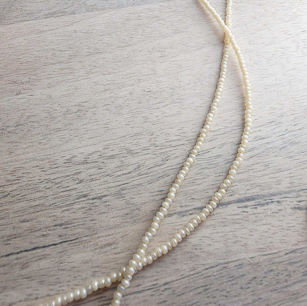 Long Neutral Hand Beaded Ivory Pearl Seed Bead Necklace, Layering Necklace, Made in USA, E. Ria Designs
