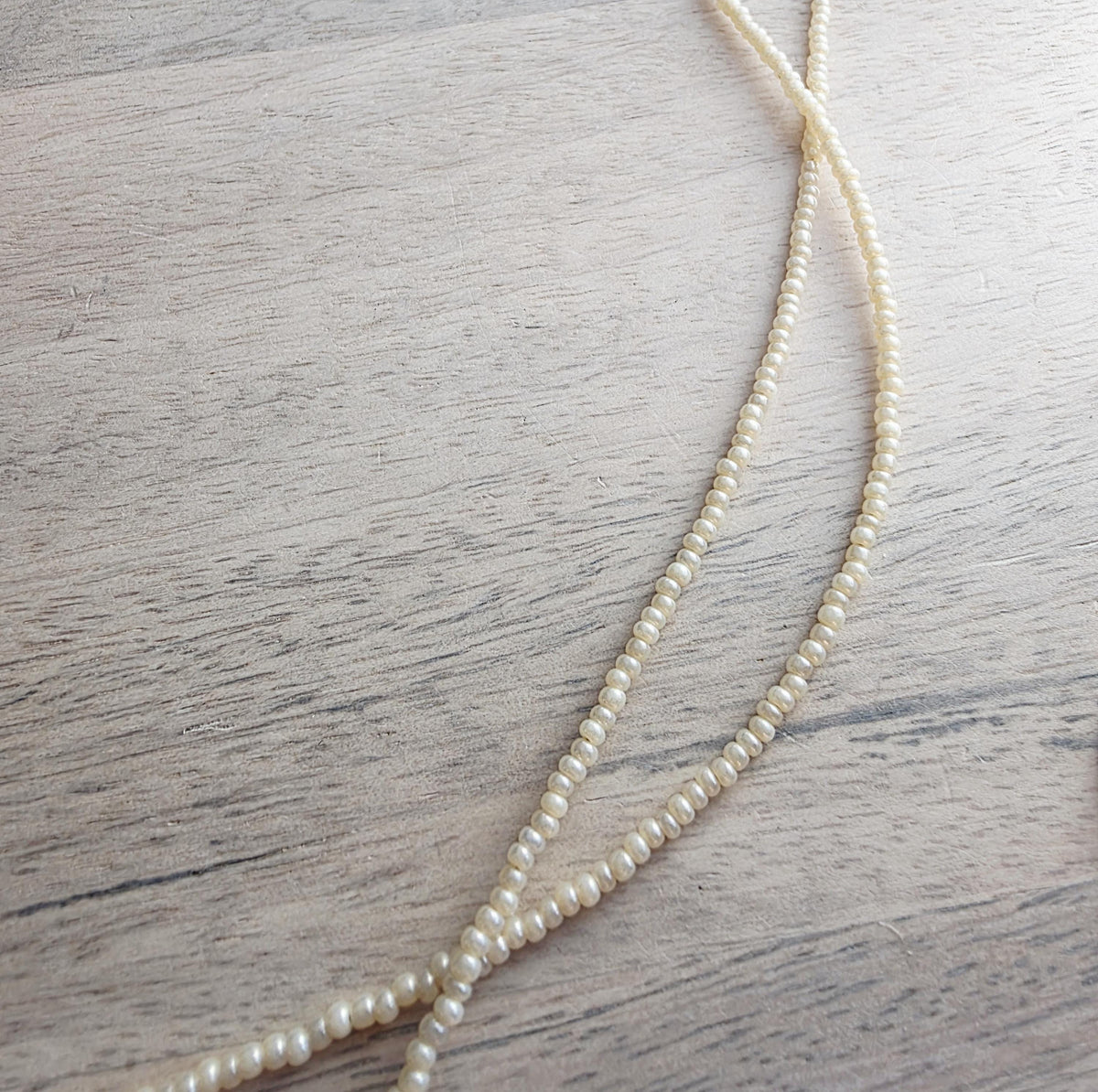Long Neutral Hand Beaded Ivory Pearl Seed Bead Necklace, Layering Necklace, Made in USA, E. Ria Designs