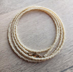 Long Neutral Hand Beaded Ivory Pearl Seed Bead Necklace, Layering Necklace, Made in USA, E. Ria Designs