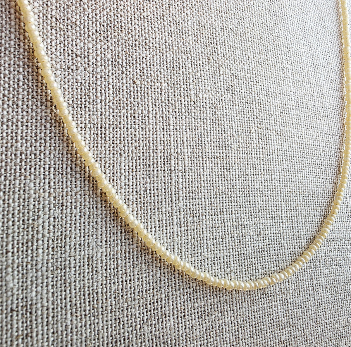 Long Neutral Hand Beaded Ivory Pearl Seed Bead Necklace, Layering Necklace, Made in USA, E. Ria Designs