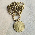 Old Vintage French 20 Centimes Coin Necklace, Brass Ball Chain, Birthday Gift Boxed, Marianne Profile, Handcrafted in USA by E. Ria Designs