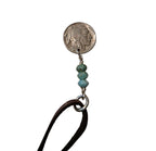 Vintage 1936 Buffalo Nickel Leather Necklace, Amazonite Nugget Gemstone Beads, Bison Charm, Coin Jewelry, Handmade E. Ria Designs