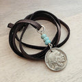Vintage 1929 Buffalo Nickel Leather Necklace, Native American Coin, Amazonite Nugget Gemstone Beads, Coin Jewelry ,Handmade E. Ria Designs