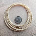 Long Neutral Hand Beaded Ivory Pearl Seed Bead Necklace, Layering Necklace, Made in USA, E. Ria Designs