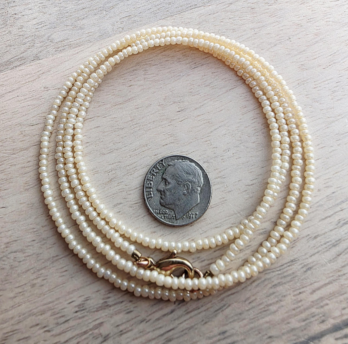Long Neutral Hand Beaded Ivory Pearl Seed Bead Necklace, Layering Necklace, Made in USA, E. Ria Designs