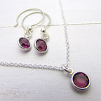 Birthstone Necklace and Earring Set in Sterling Silver, Bezel Set Swarovski Crystal Birthstone Charms, Birthstone Birthday Gift, Eriadesigns