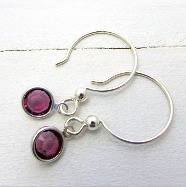 Birthstone Earrings, Choose Month, Genuine Bezel Set Crystal, Sterling Silver Earwire, Birthday Gift, Birthstone Jewelry, E. Ria Designs
