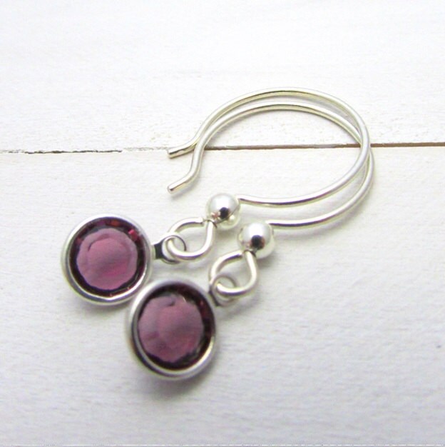 Birthstone Earrings, Choose Month, Genuine Bezel Set Crystal, Sterling Silver Earwire, Birthday Gift, Birthstone Jewelry, E. Ria Designs