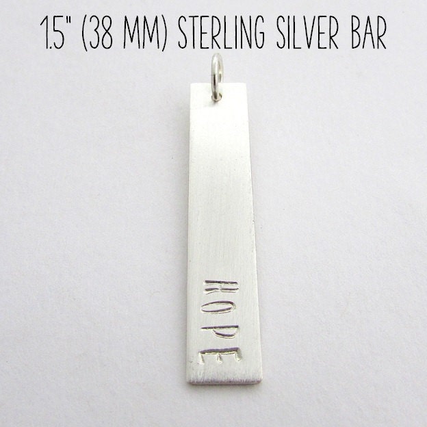 CUSTOM LISTING for Ami - Silver Bar Charm | Personalized Long 1.5" (38 mm) Pendant | Custom Hand Stamped Name, Family, Word Charm