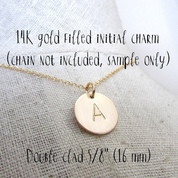 Gold Initial Charm | Letter Charm in Gold Filled | Monogram 14K GF Round Pendant