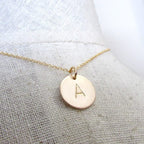 Gold Initial Necklace | Gold Letter Necklace | 14K Gold Filled | Simple Hand Stamped Necklace by E. Ria Designs