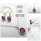 Birthstone Necklace and Earring Set in Sterling Silver, Bezel Set Swarovski Crystal Birthstone Charms, Birthstone Birthday Gift, Eriadesigns